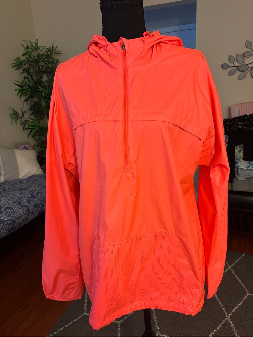New Balance Neon Coral Pullover Windbreaker Jacket / Heidi Klum Large.